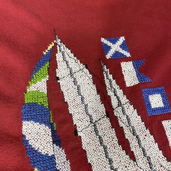 Vintage T-Shirt Sailboat Fruit Of The‎ Looms Sewn Embroidered Red Mens Size XL - Picture 3 of 10